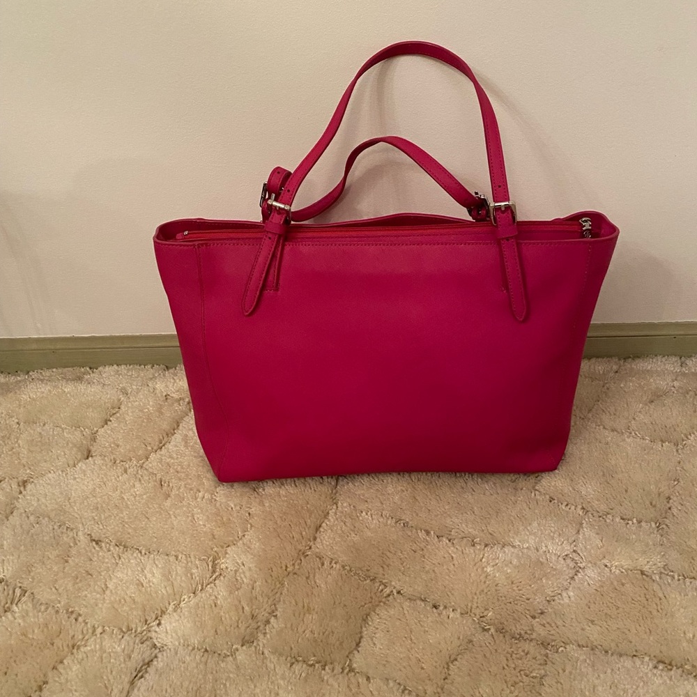 Tory Burch Emerson Large Hot Pink Saffiano Leather Buckle Tote - Picture 5 of 16